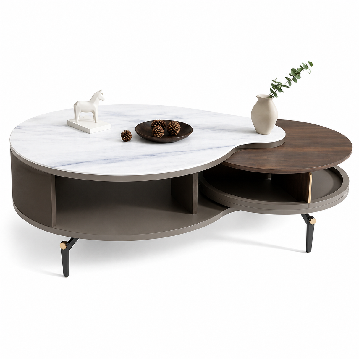 Round Marble Coffee Table With Storage - Y06#