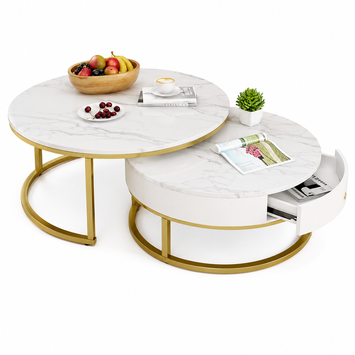 Metal Base W/scagliola Top Dia - Gold