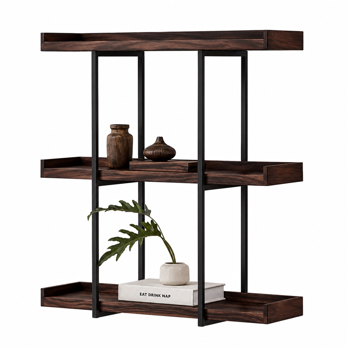 Pine Wood Metal Wall Shelf