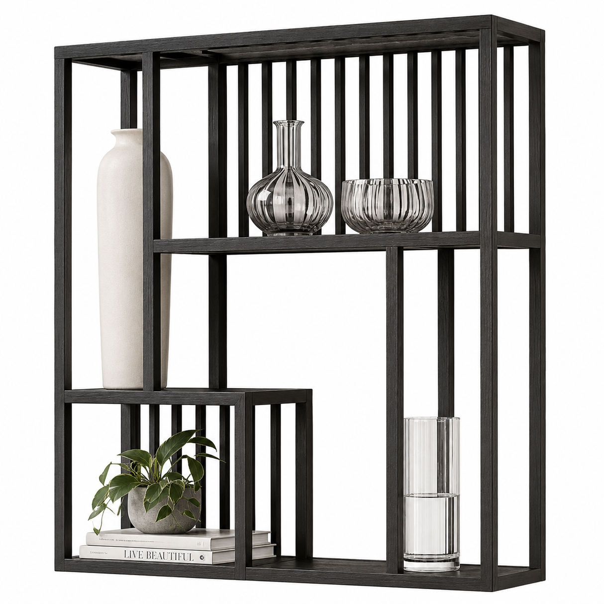 Pine Wood Metal Wall Shelf