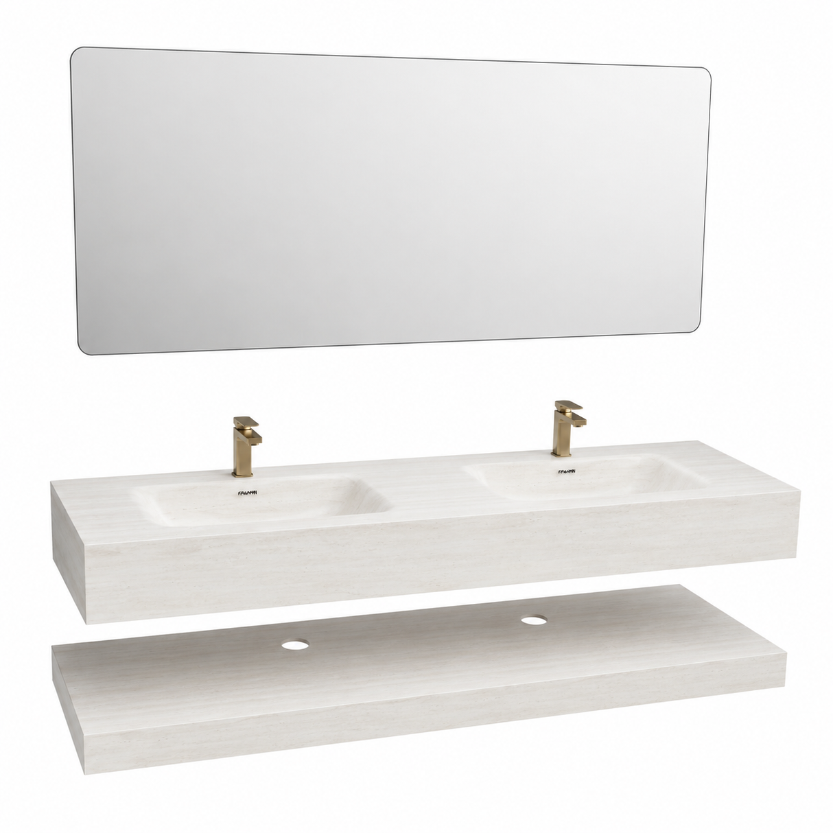 Hot Bend Vanity Cabinet with 4000K LED Mirror – Golden Cave Pattern BF19-140 (2 Basins)