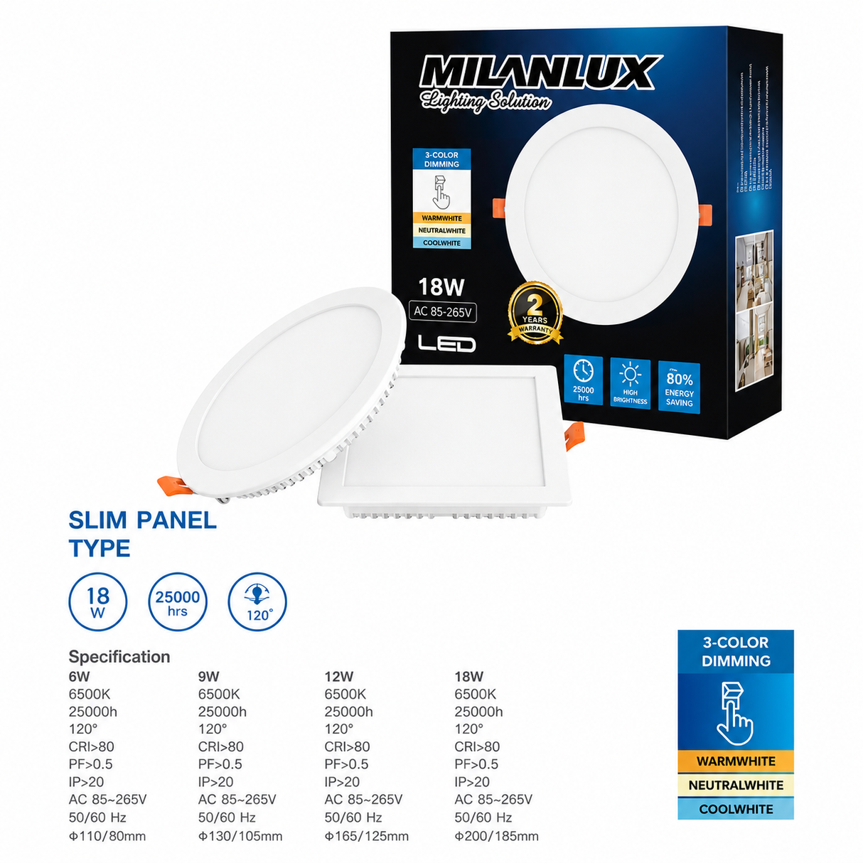 Round LED Panel Light 6W 10cm 6500K