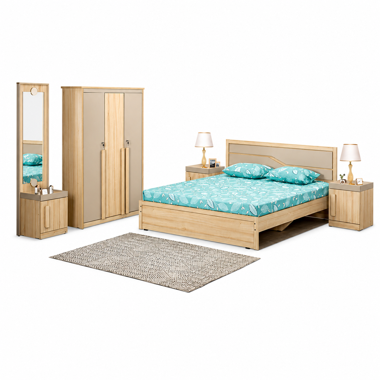 Austin Bedroom Set 198x183cm - (Bed, Wardrobe, Bedside table, Dressing table)