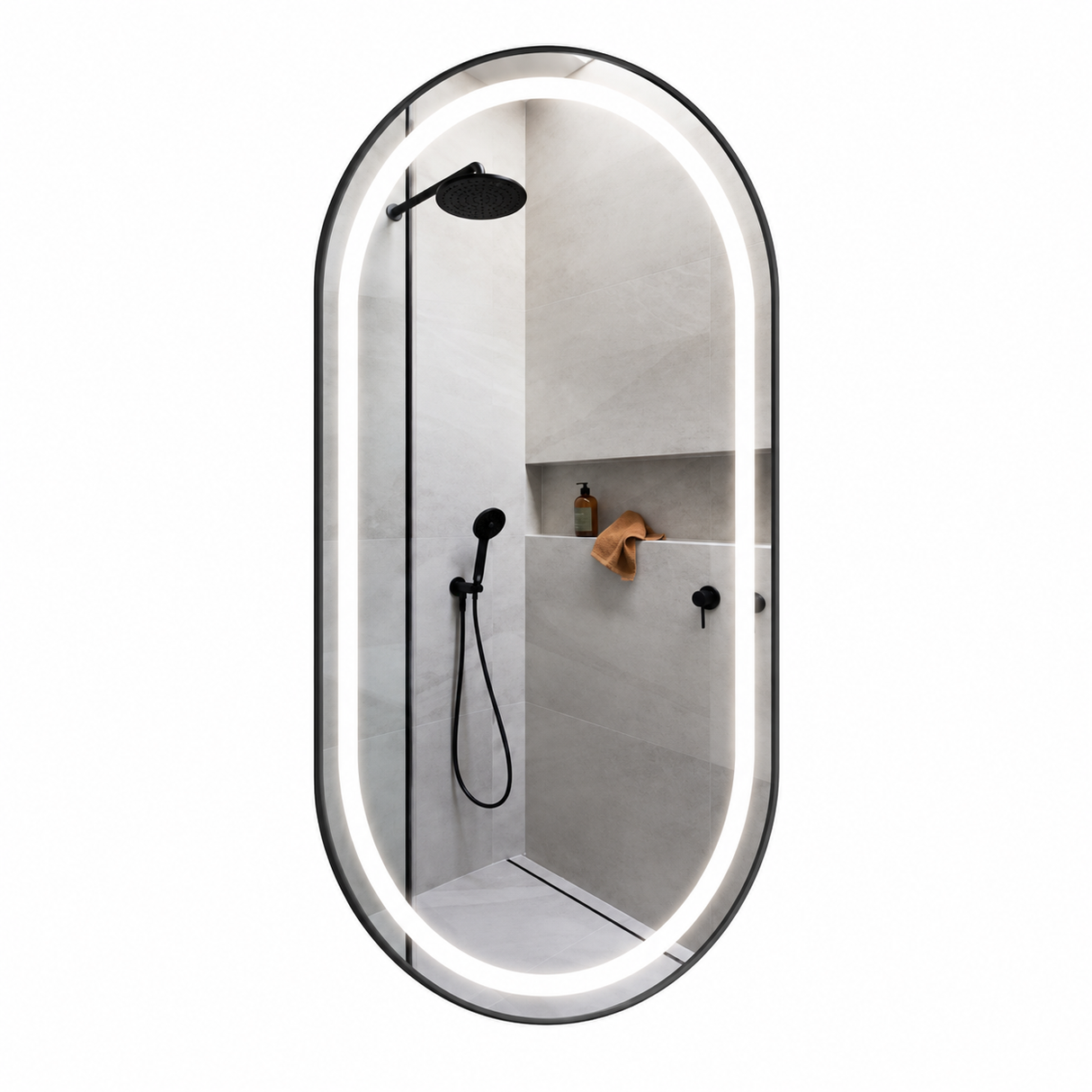 B Black Frame LED mirror with Aluminum Frame W60* H90 cm (135308)