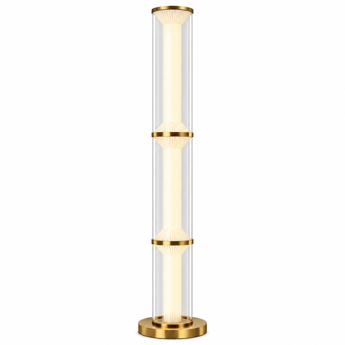 Floor lamp-1348F2-D255*H1350-Golden+Clear-Aluminum+Glass