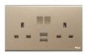 Double 13A square socket with switch+USB - DB129-SILVER