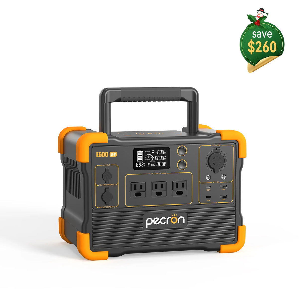 محطة طاقة محمولة PECRON E600LFP بقدرة 1200 واط وبطارية ليثيوم فوسفات الحديد (LiFePO4) بسعة 614 واط/ساعة