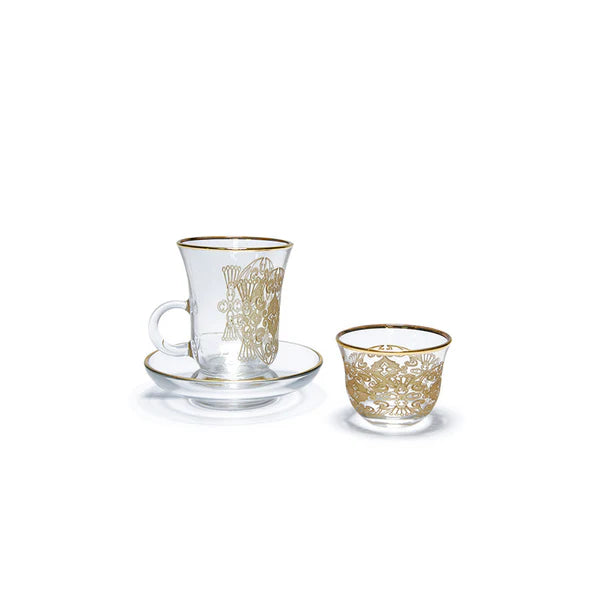 Enes Cam 18 Piece Tea & Coffee Set Mat Gold