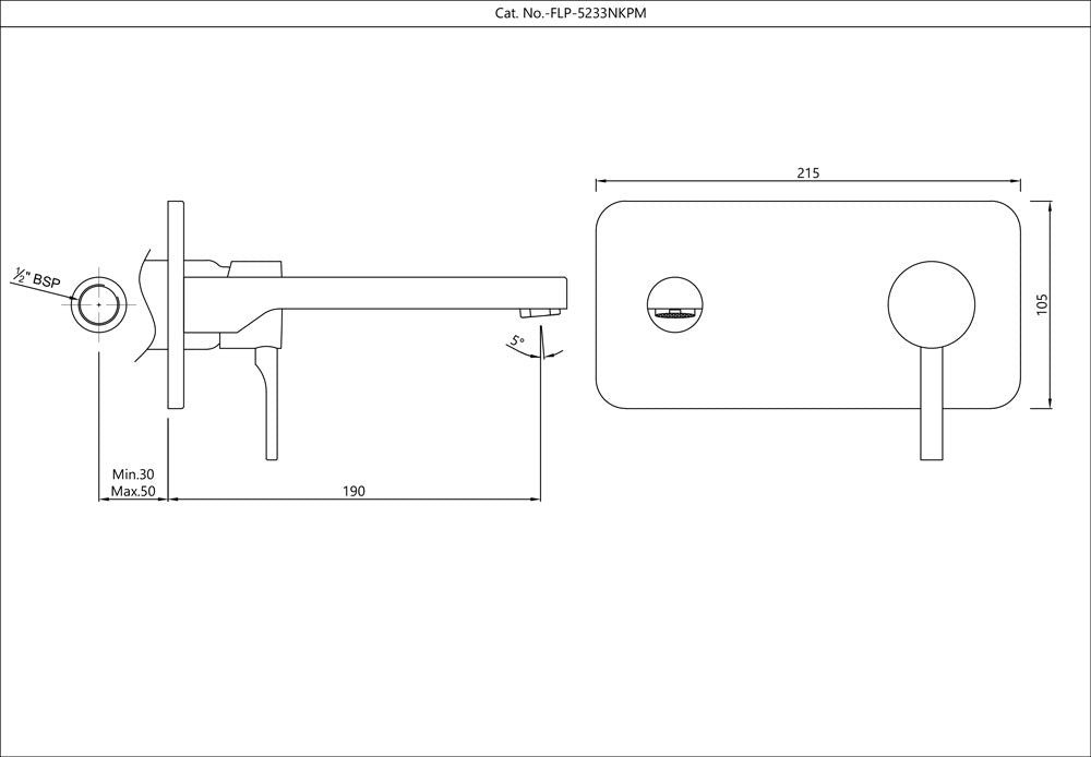 Exposed Part Kit of Single Lever Basin Mixer Wall Mounted - Black Matt