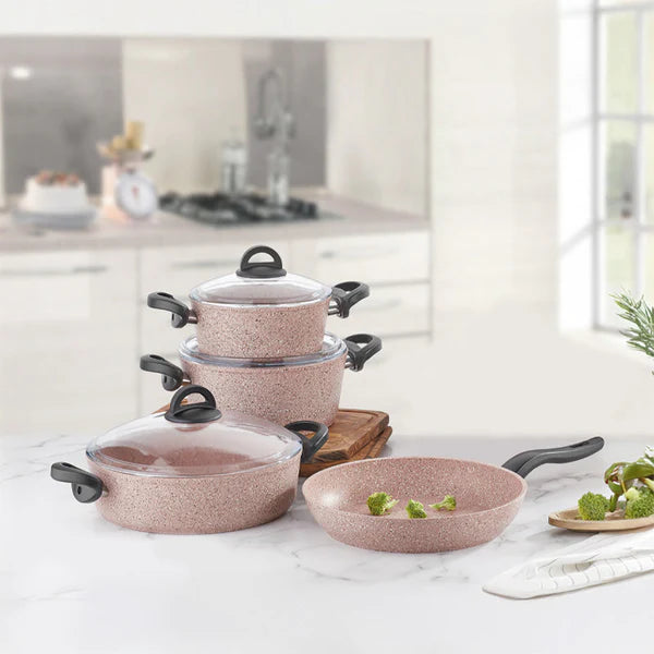 Falez Forged Premium Granite 7 Pieces Pink Cookware Set