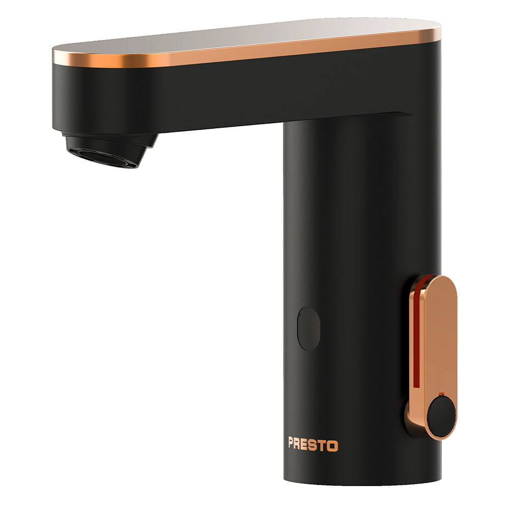 Presto So’o Electronic Basin Mixer In Black & Rose Gold With Battery - 56196