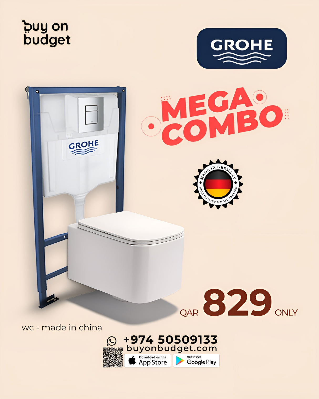 GROHE Concealed Cistern + Italian Standard Wall-Hung WC Pan – Mega Combo