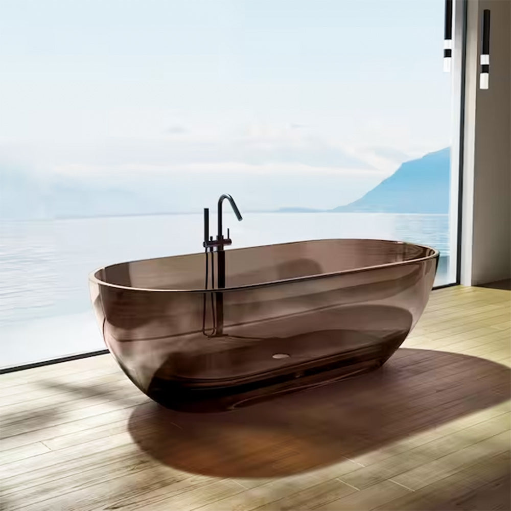 Transparent Glass Bathtub With Pop-up Waste - Galaxy Black