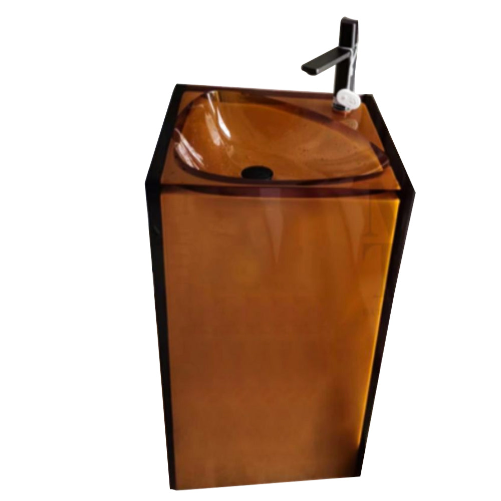 Round Glass Pedestal Wash Basin With Led Lights- Coffee Black
