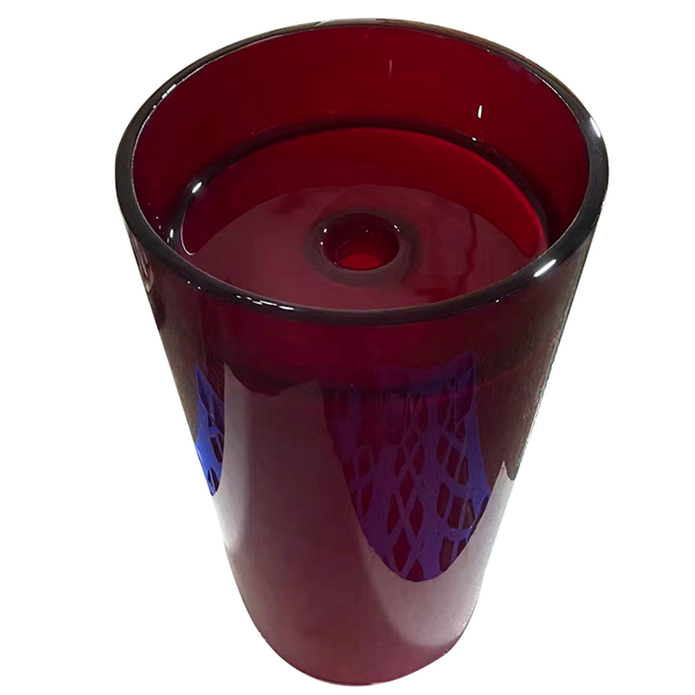 Round Glass Pedestal Wash Basin With Led Lights - Red Tea