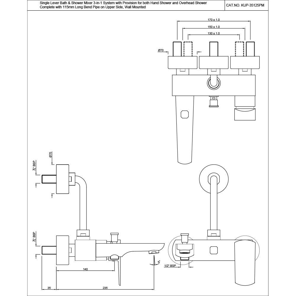 Single Lever Wall Mixer 3-in-1 System - Chrome