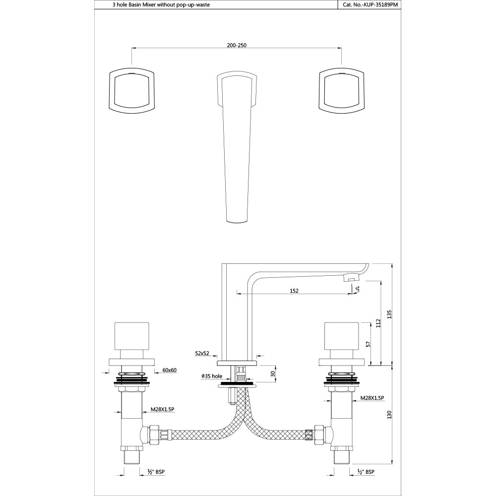3-Hole Basin Mixer - Chrome
