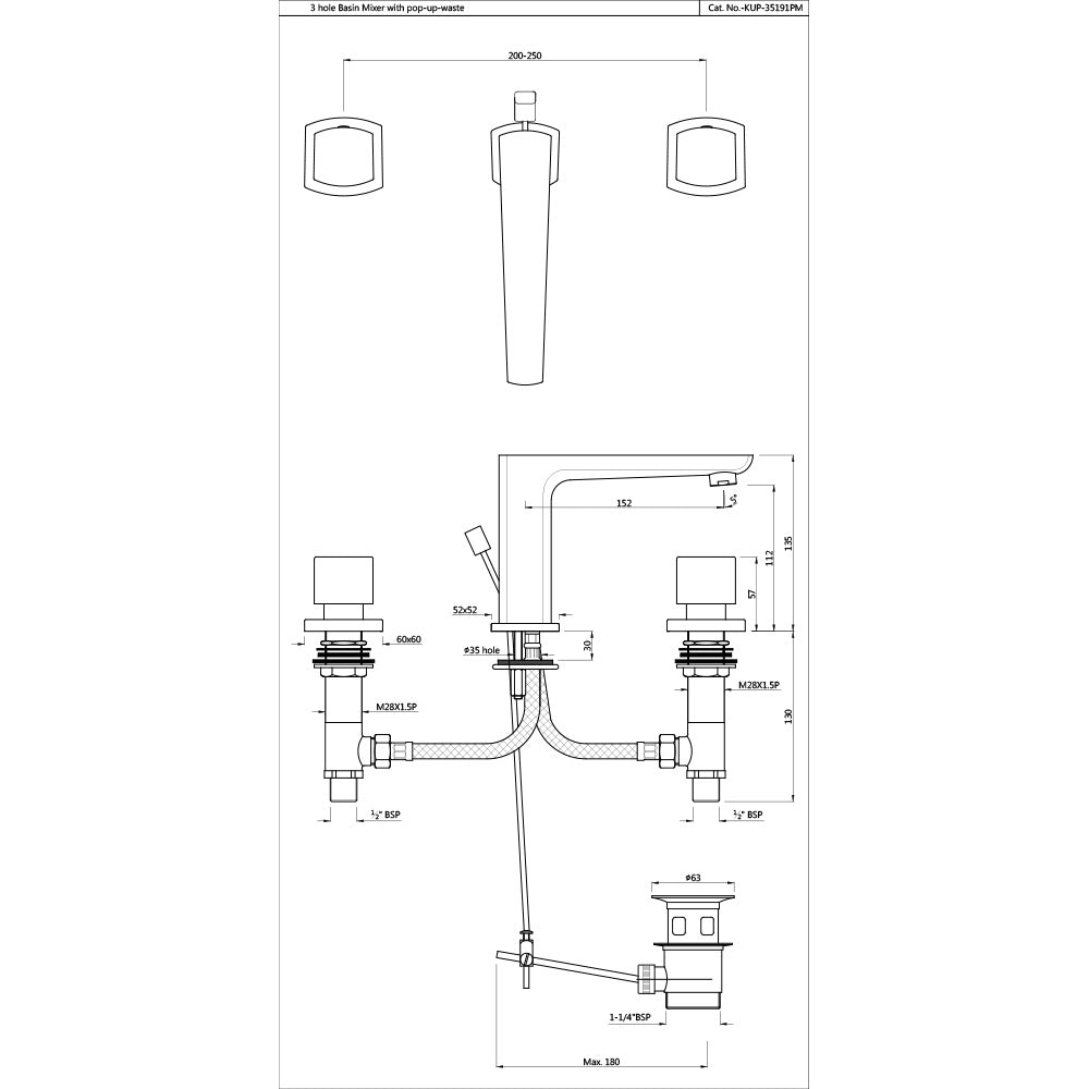 3-Hole Basin Mixer - Chrome