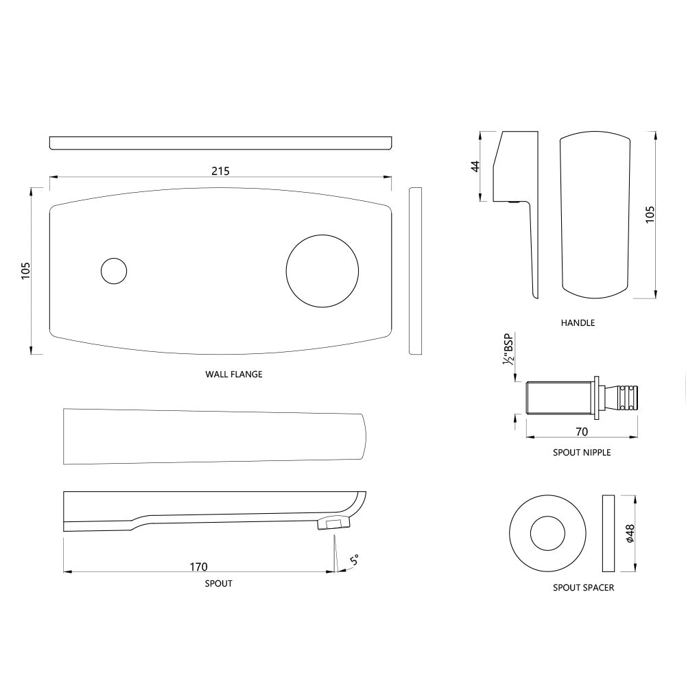 Exposed Parts of Single Lever Built-In In-Wall Manual Valve with Basin Spout