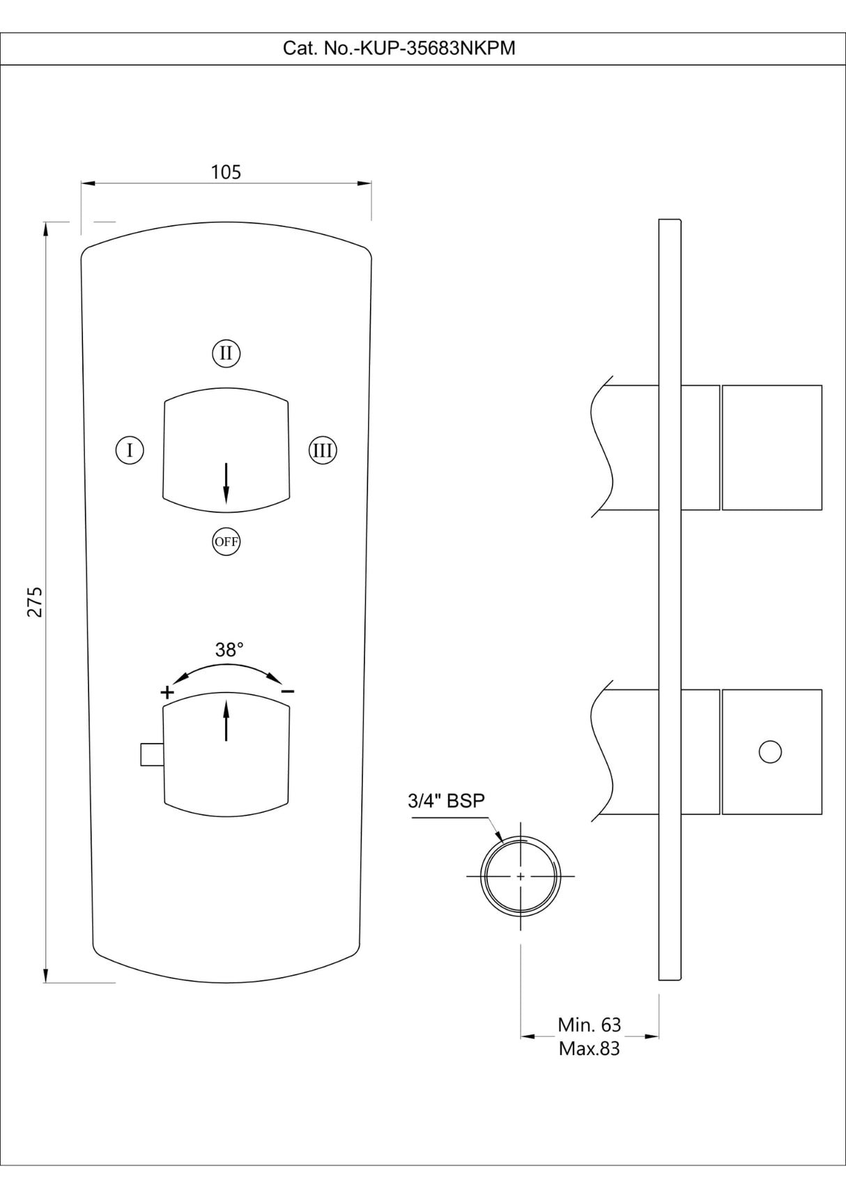Aquamax Exposed Part Kit of Thermostatic Shower Mixer with 3-way diverter - Chrome