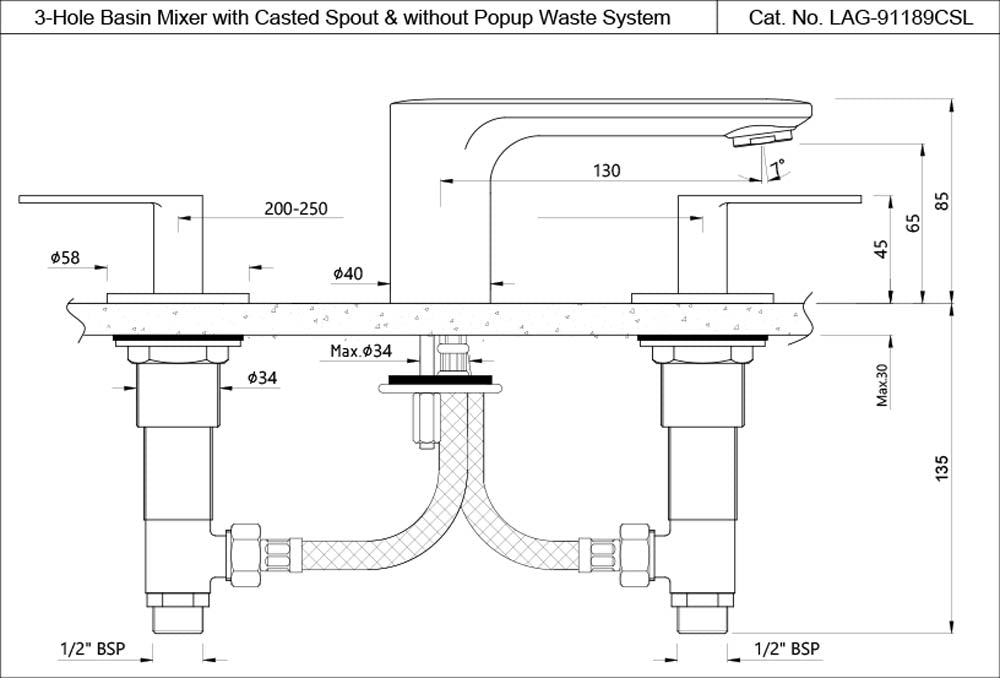 3-Hole Basin Mixer - Blush Gold PVD