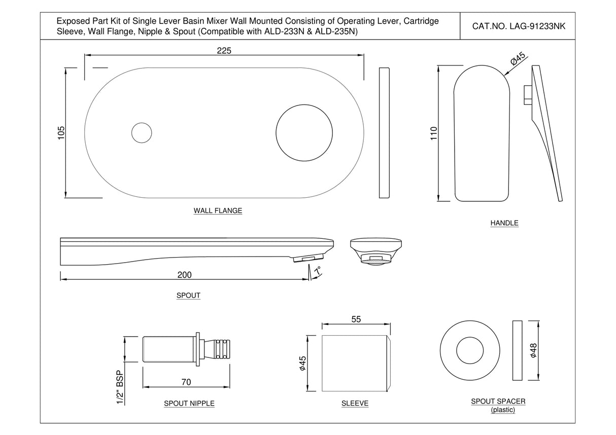 Exposed Part Kit of Single Lever Basin Mixer Wall Mounted - Blush Gold PVD