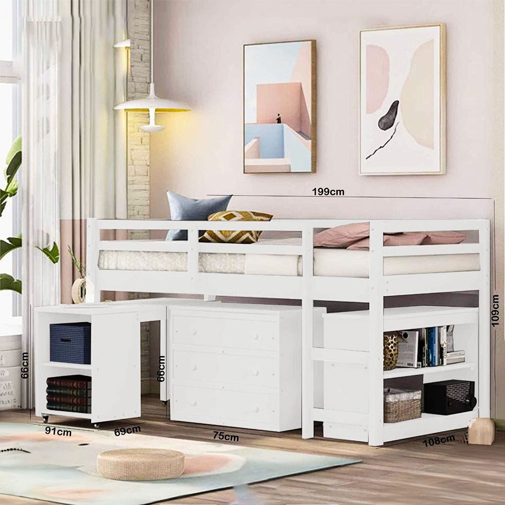Low Study Twin Loft Bed With Cabinet Desk
