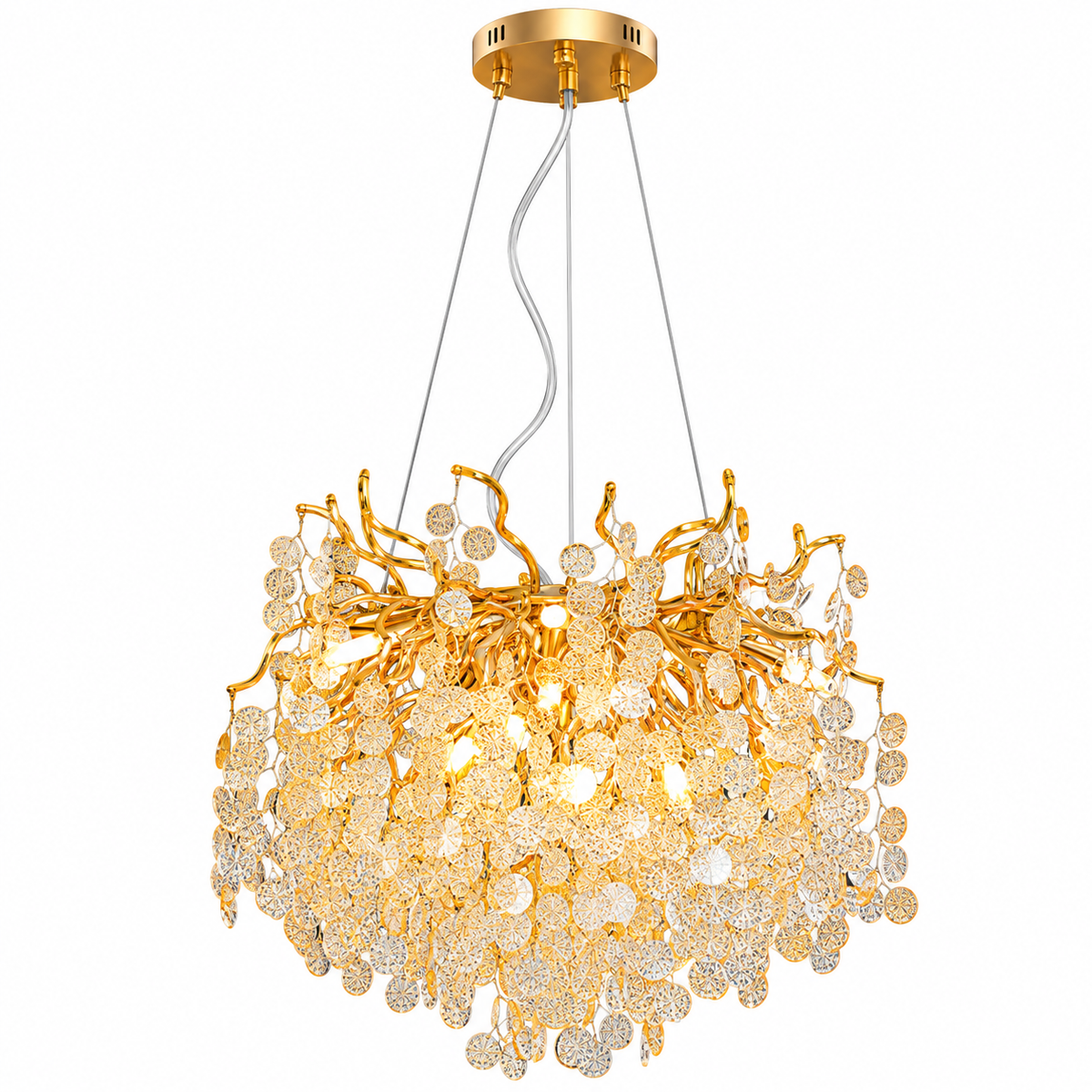Modern Gold Aluminum Round Tree Branch Glass Led Pendant Light