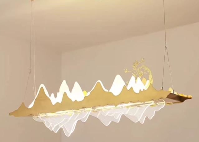 MLA0117-Hanging Lights L100cm Metal Brushed Gold +  Acrylic