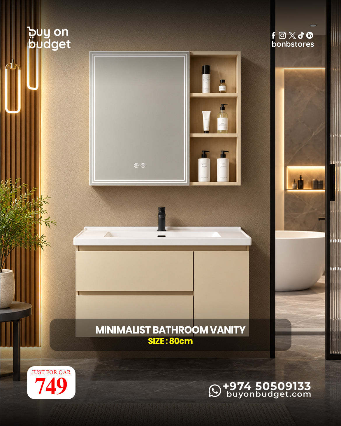 Minimalist Bathroom Vanity 80 cm