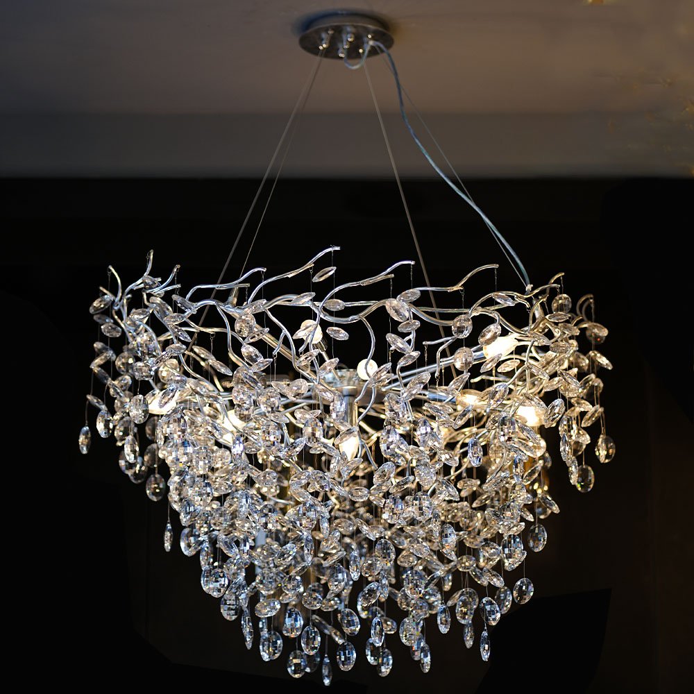 Modern 5-light Silver Branch Shape Round Led Crystal Chandelier – (3000k)