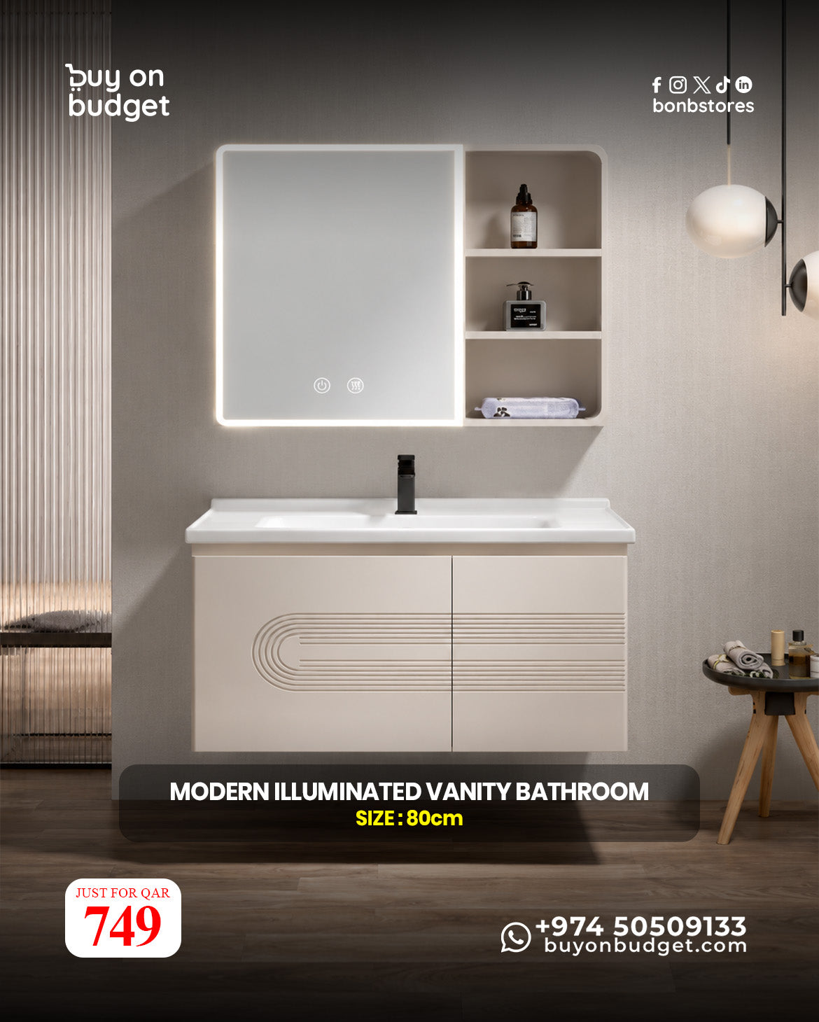 Modern Illuminated Bathroom Vanity 80 cm