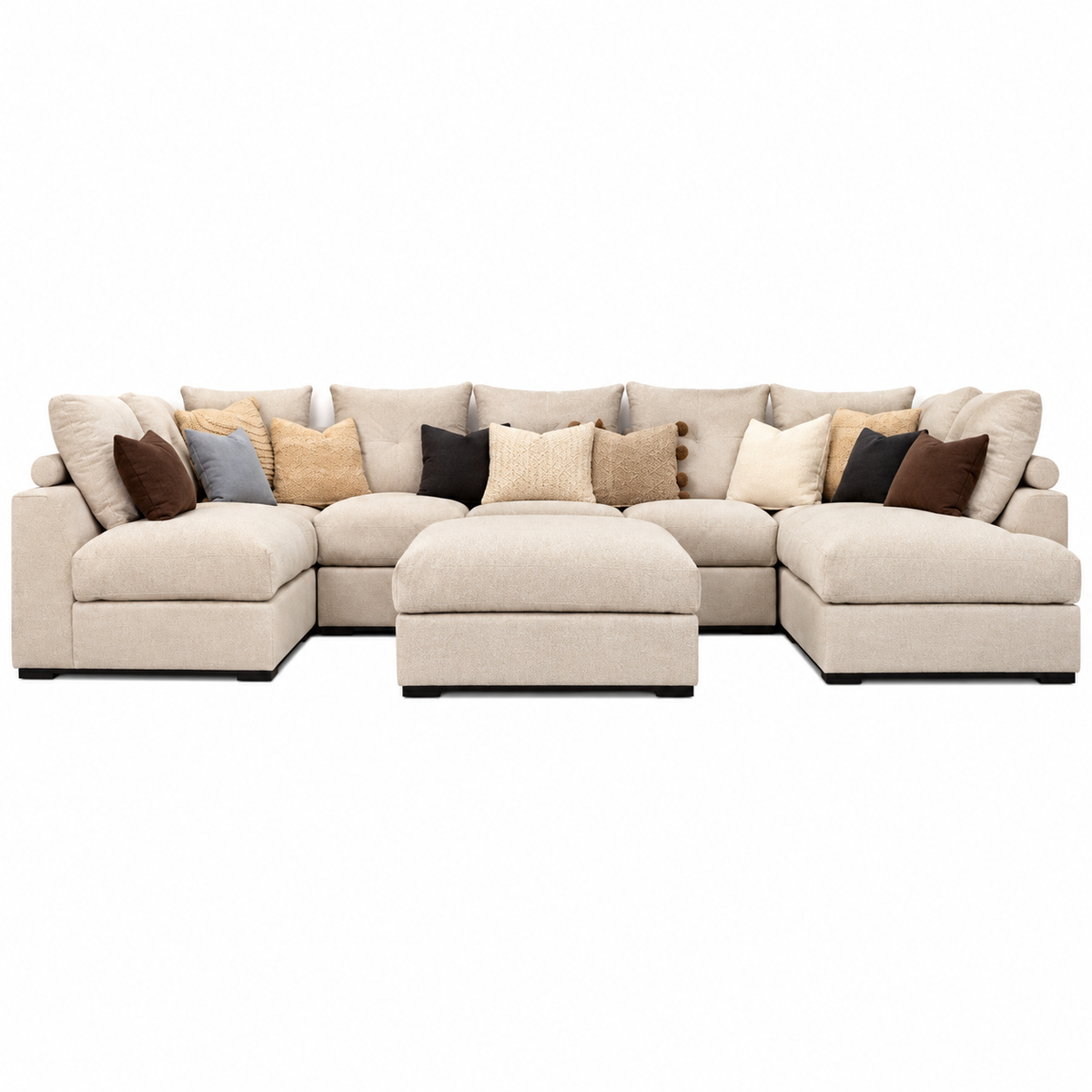 Elise Fabric Corner Sofa with Pouf – 1955/04