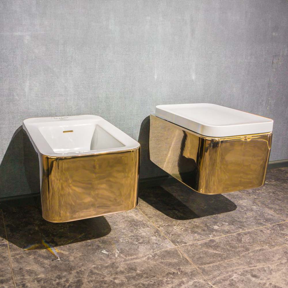 Nile Metal Wall Hung Wc With Go Clean System - White & Gold