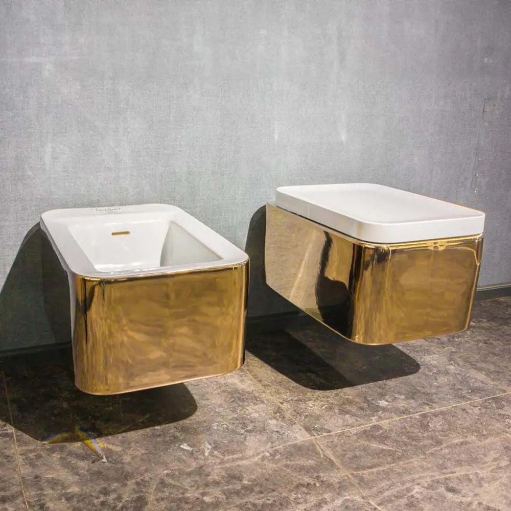 Nile Metal Wall Hung Wc With Go Clean System - White & Gold BuyonBudget