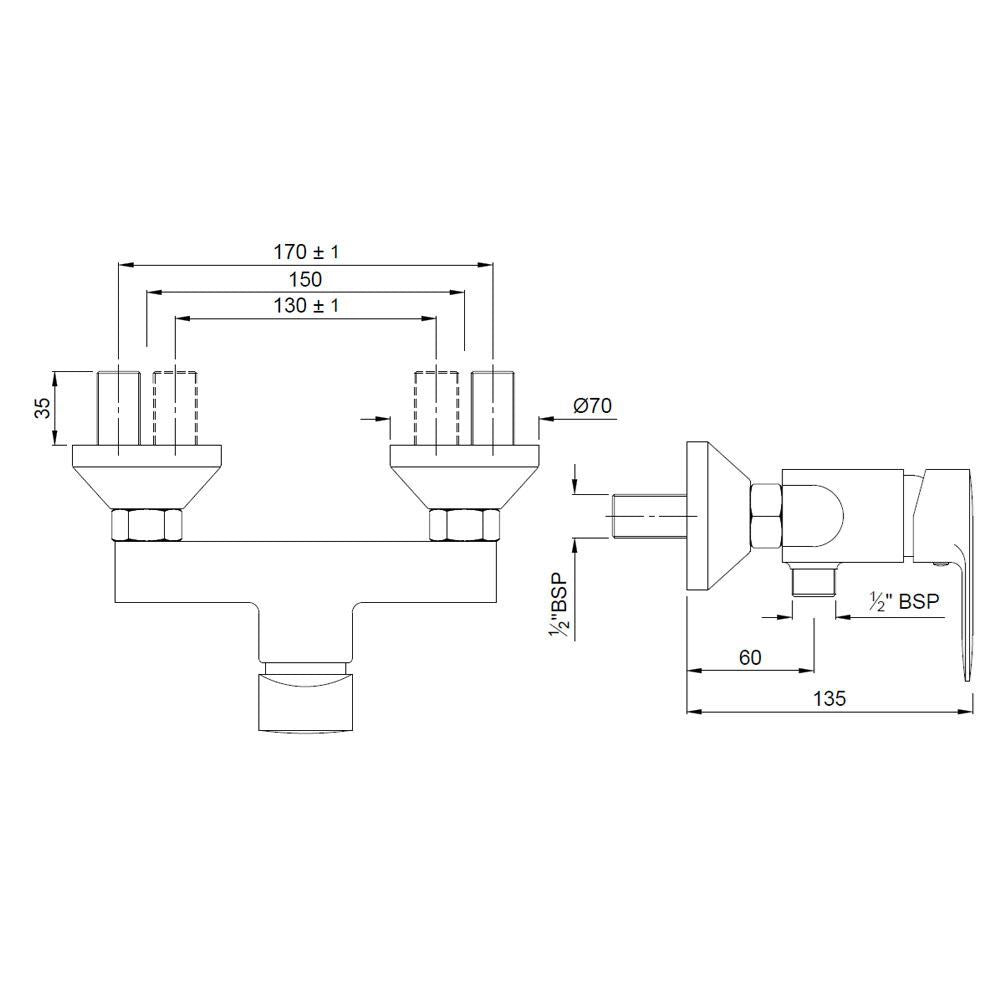 Single Lever Exposed Shower Mixer - Chrome