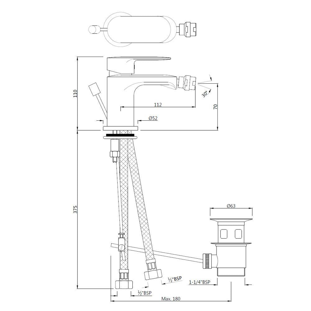 Single Lever Bidet Mixer with Popup Waste - Chrome