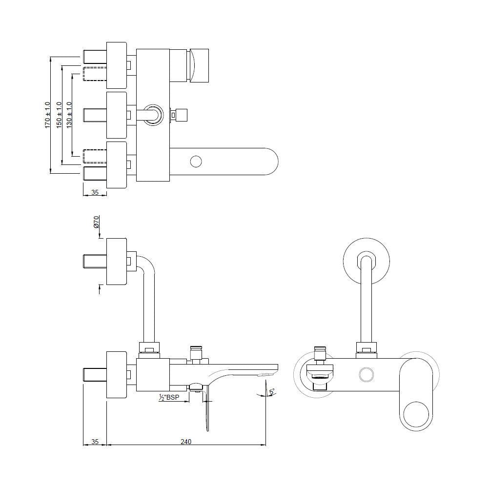 Single Lever Wall Mixer 3-in-1 System - Chrome
