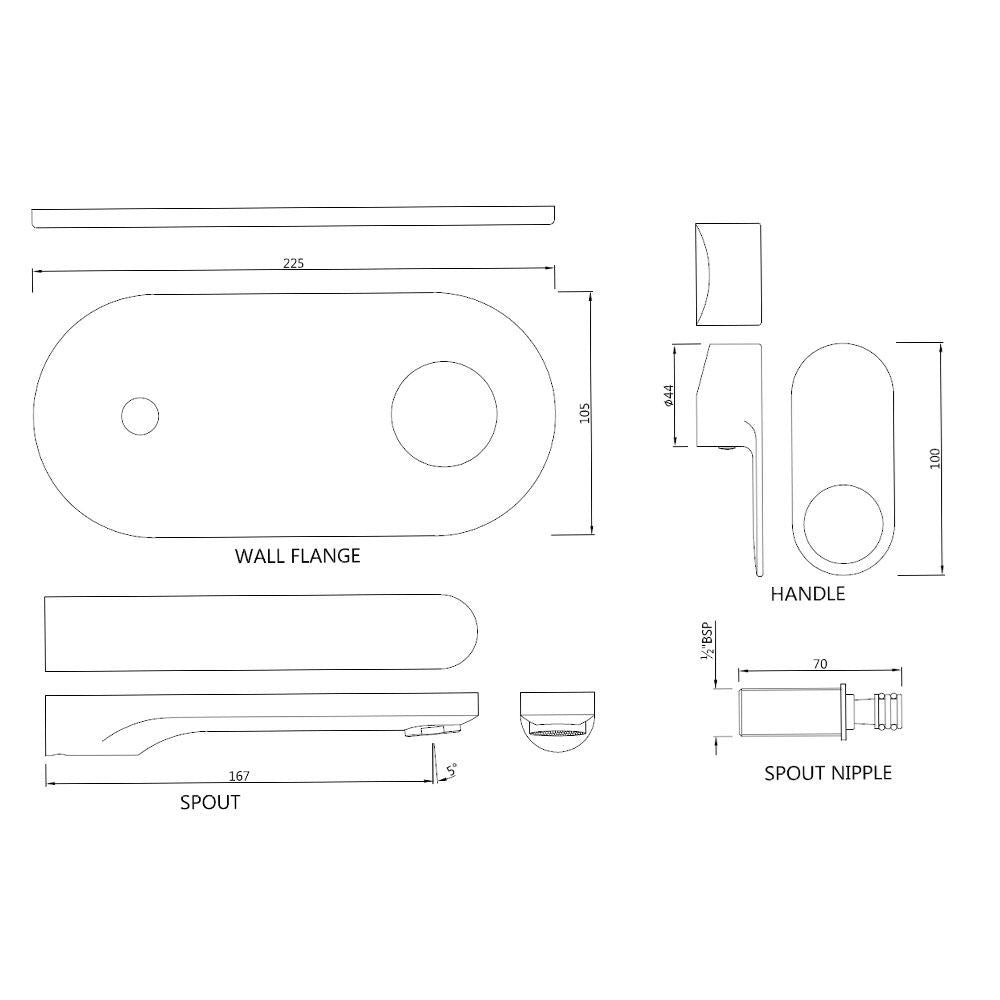Exposed Part Kit of Single Lever Basin Mixer Wall Mounted - Chrome