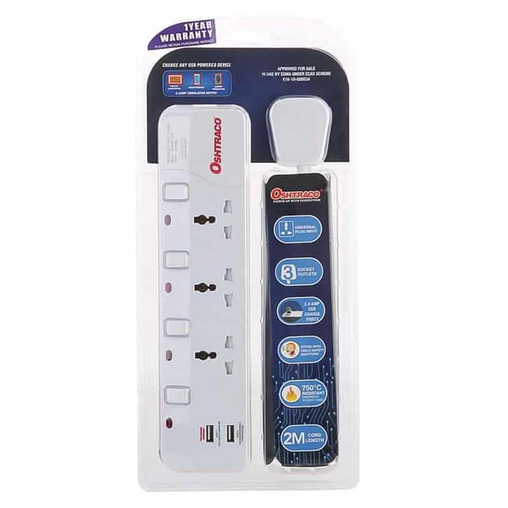 Oshtraco 3-socket 2 Extension Lead
