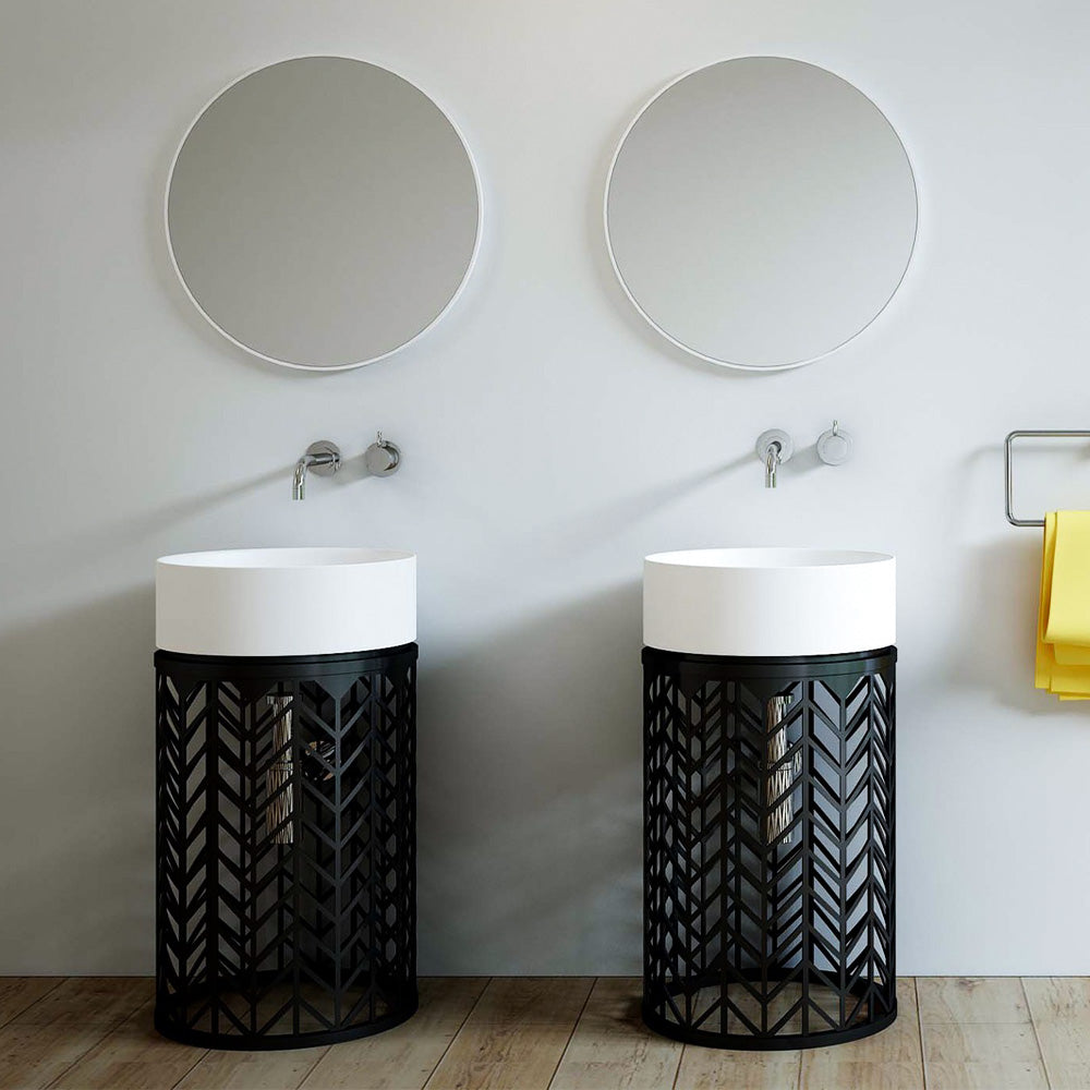 Free Standing Pedestal Wash Basin With Ss Stand- White & Black