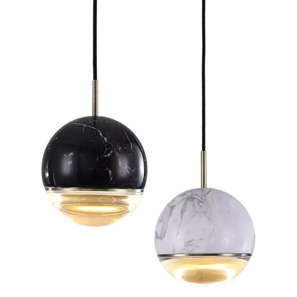 ثريا صغيرة حديثة بتصميم كرة رخامية بيضاء مع مصباح معلق LED - 8115p/as (110)
