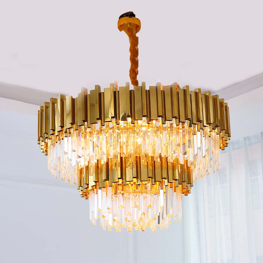 Luxury Antique Bronze Plated Finished Crystal Chandelier Pendant Lamp