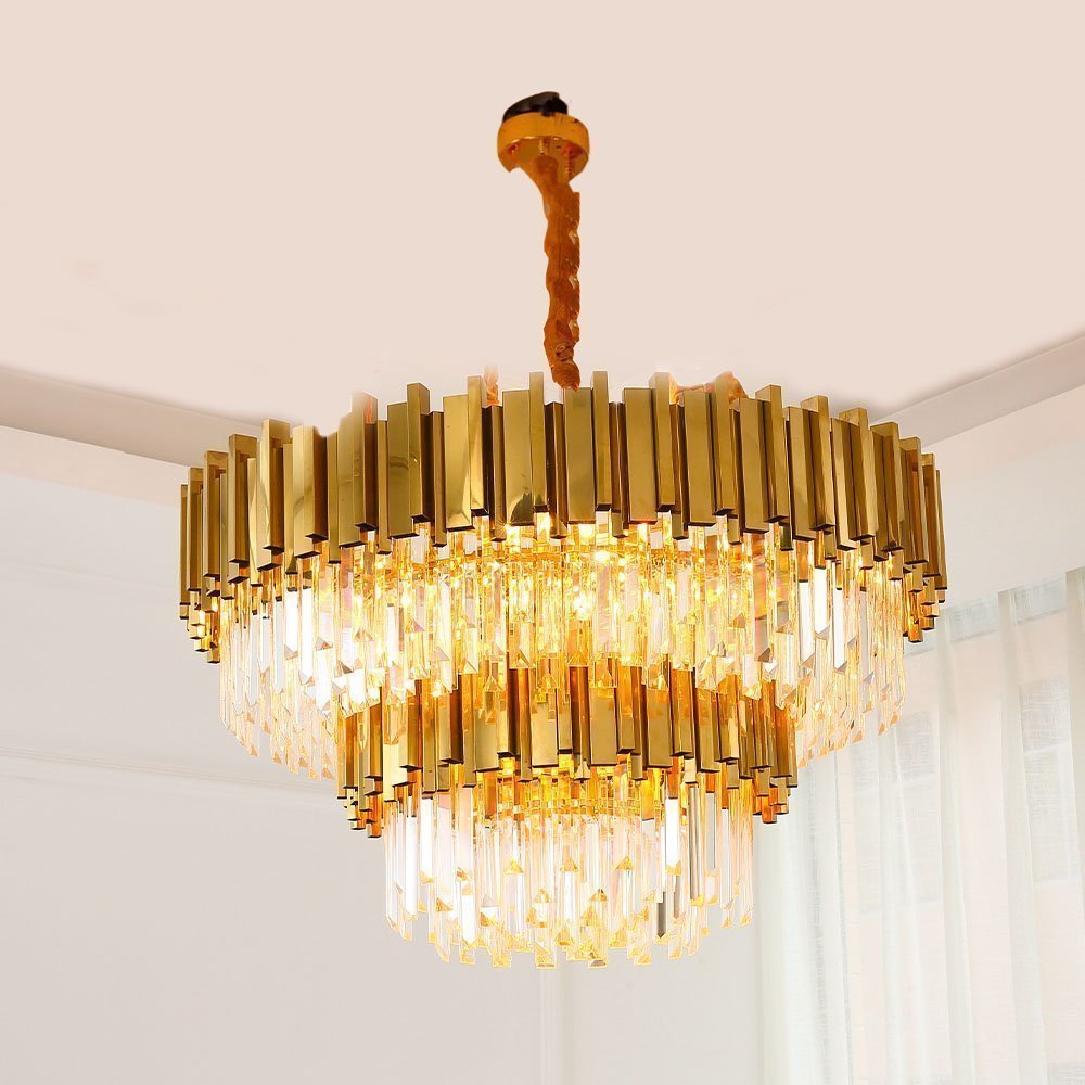 Luxury Antique Gold Plated Finished Crystal Chandelier Pendant Lamp