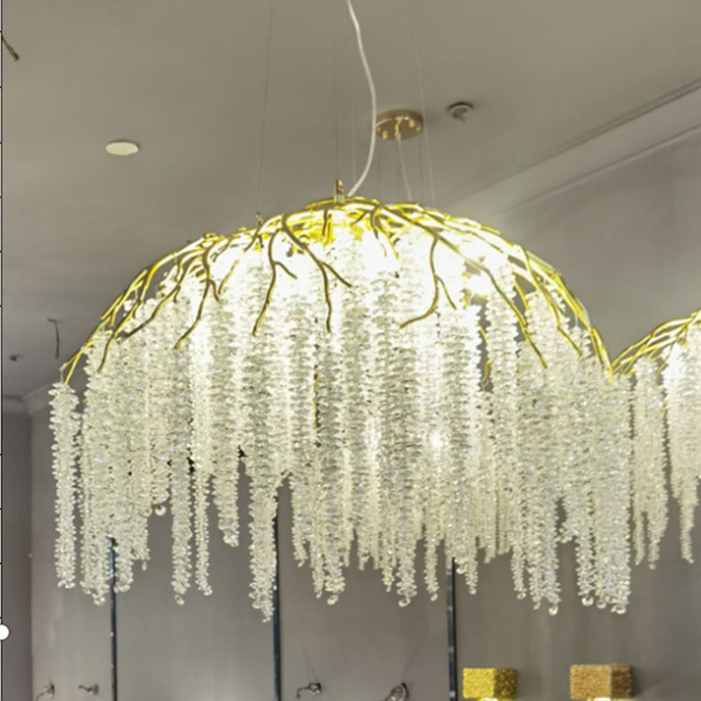 Modern Chrome Tree Branch Raindrop Crystal Pendant Light