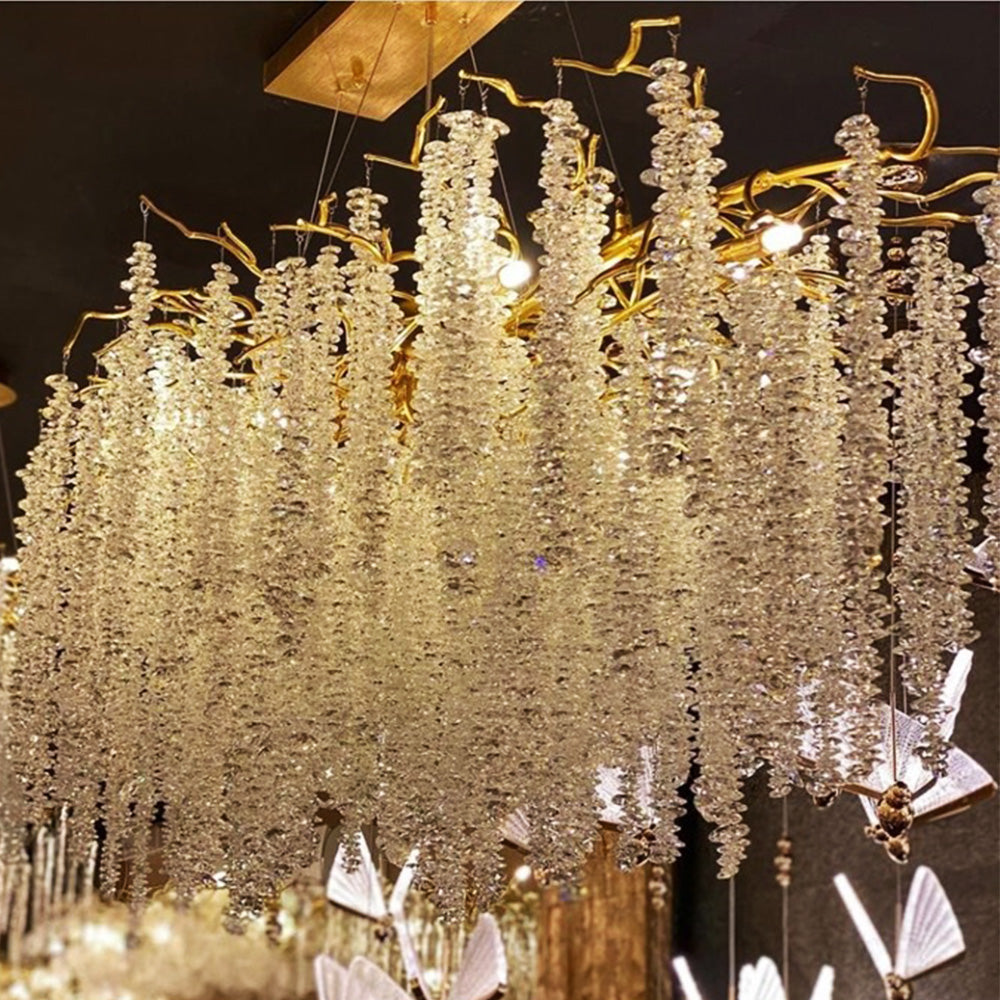 Modern Chrome Rectangular Tree Branch Led Crystal Pendant Light