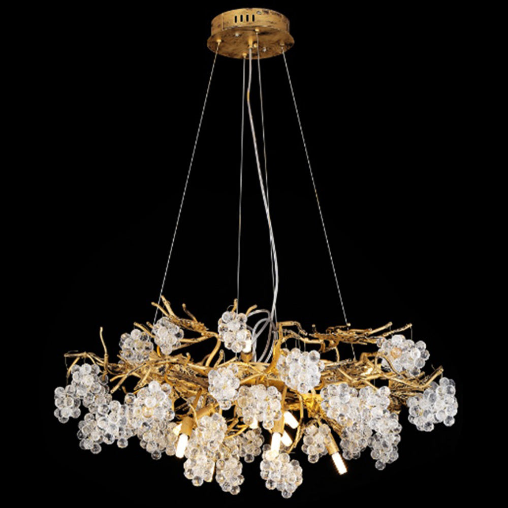 Modern Chrome Branch Grape Bouquet Crystal Led Pendant Light
