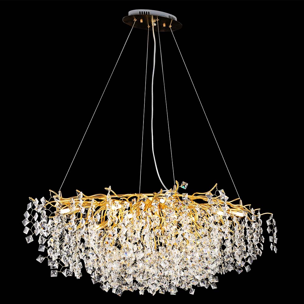 Modern Gold Round Tree Branch Crystal Led Pendant Light