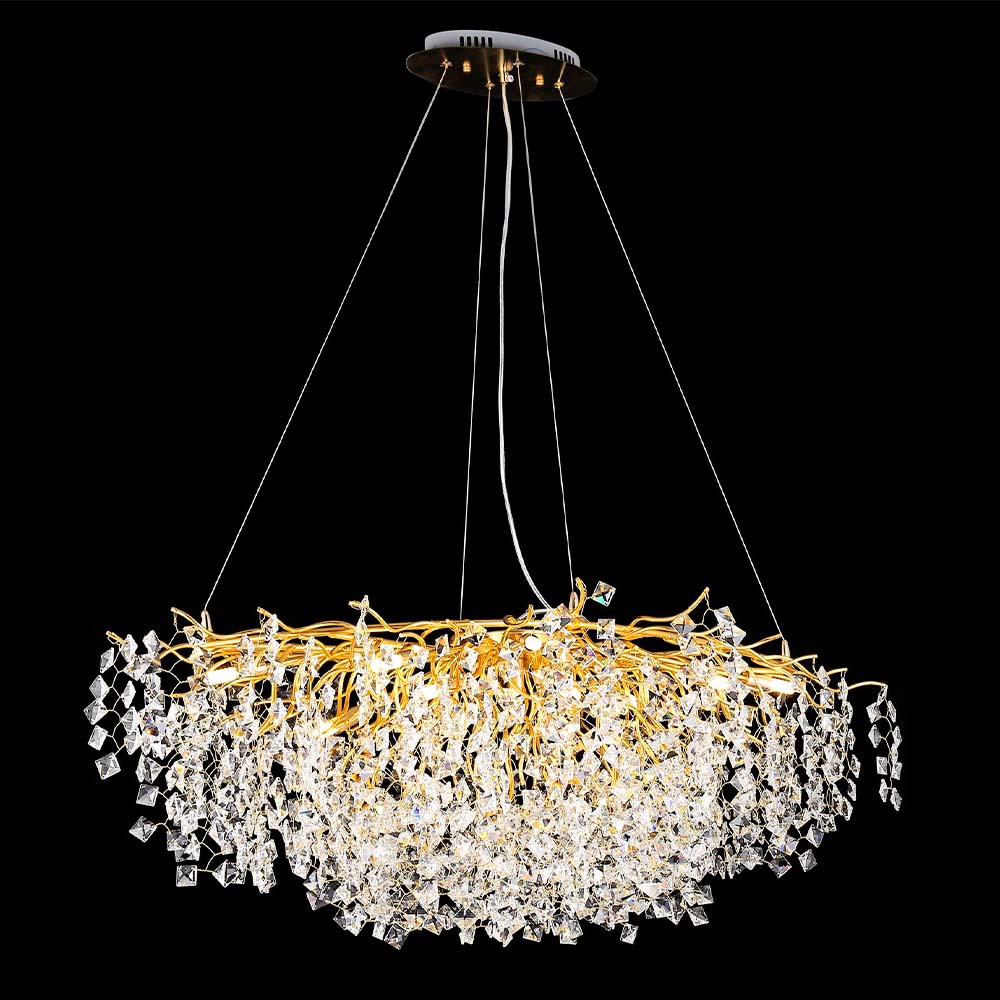 Modern Gold Round Tree Branch Crystal Led Pendant Light