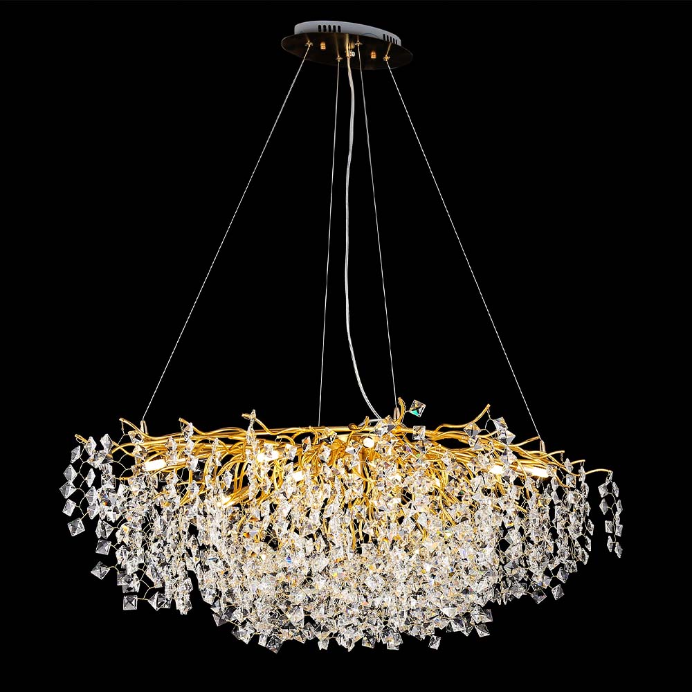 Modern Gold Round Tree Branch Crystal Led Pendant Light